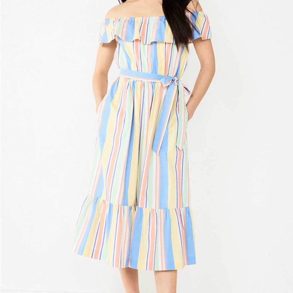NEW Draper James RSVP ruffle off the shoulder midi dress